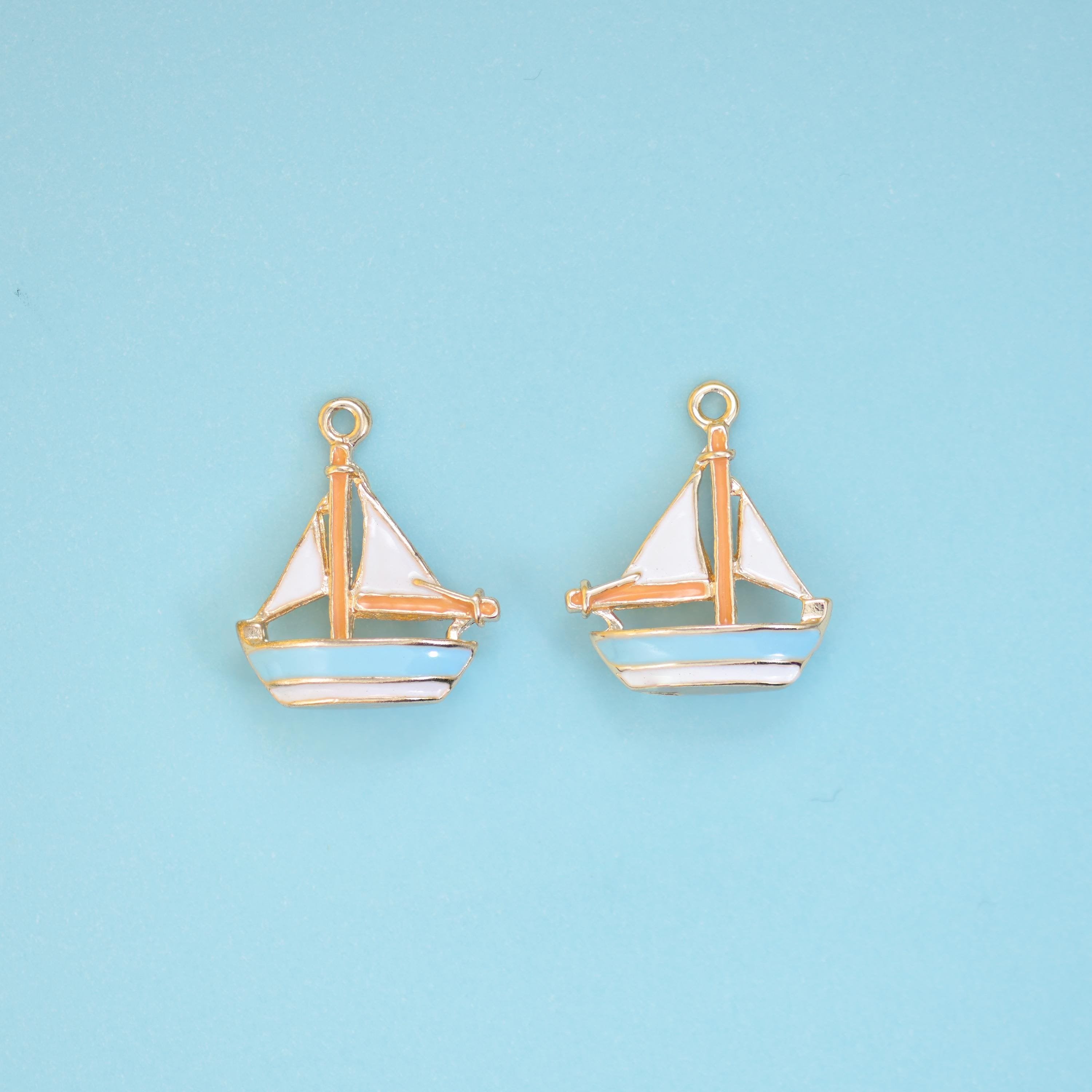 Enamel Sailboat Charm 19x15mm, 6.35mm thick