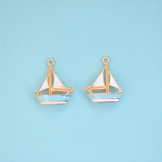 Enamel Sailboat Charm 19x15mm, 6.35mm thick