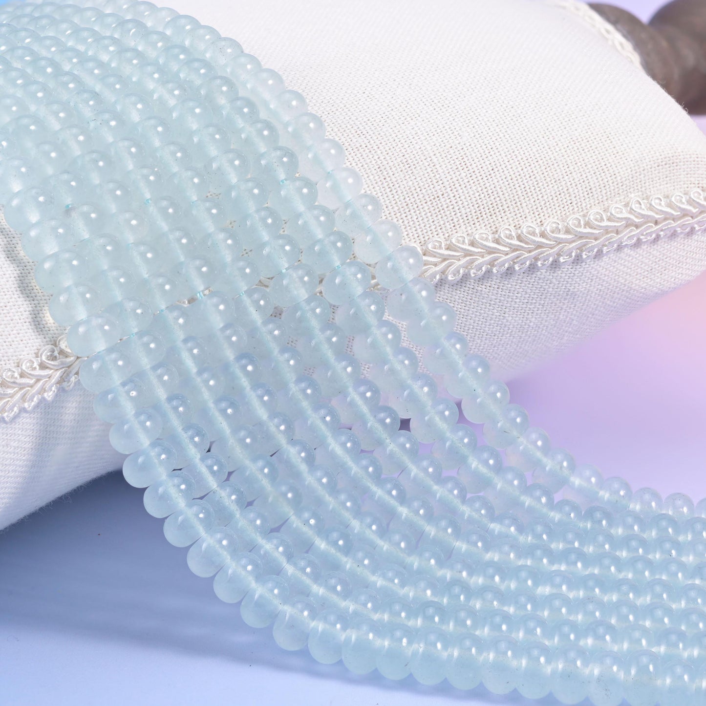 Baby Blue Dyed Jade Smooth Rondelle Beads 5x8mm