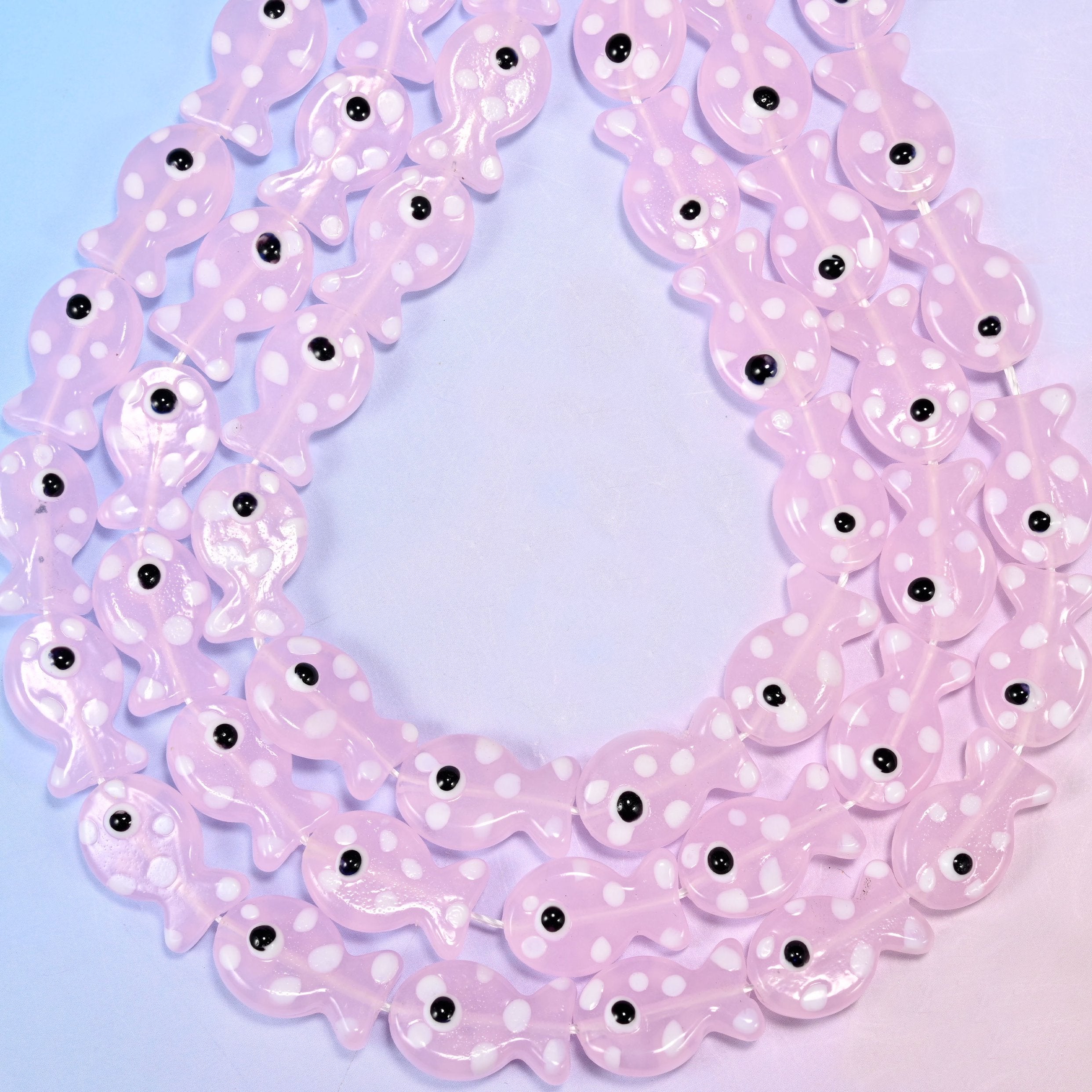 Transparent Pink with White Dot Fish Glass Beads: Jewelry Making Supply