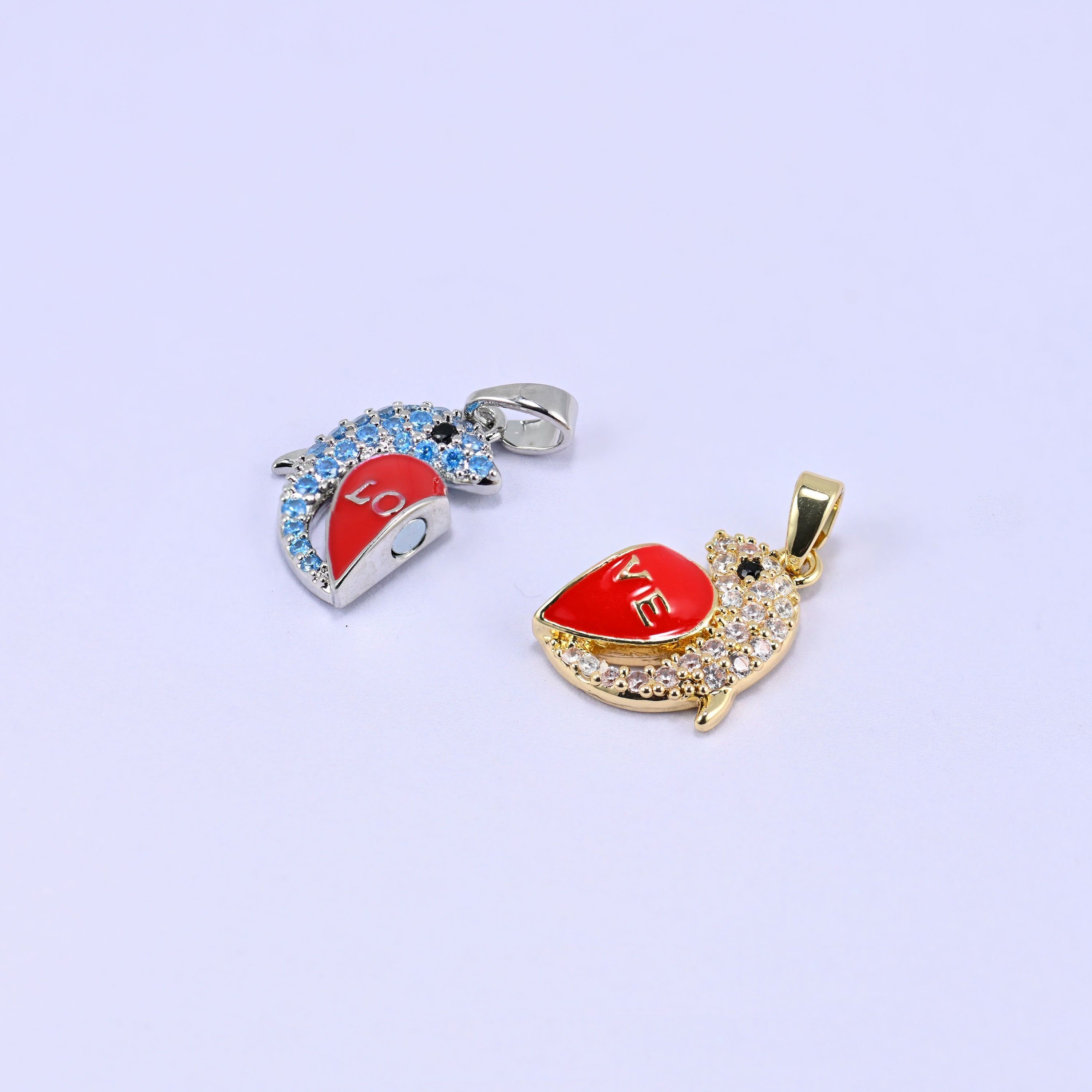 Magnetic Enamel Dolphin Love Zircon Pendants, lead free and nickel free