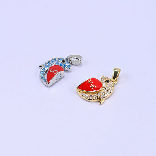 Magnetic Enamel Dolphin Love Zircon Pendants, lead free and nickel free
