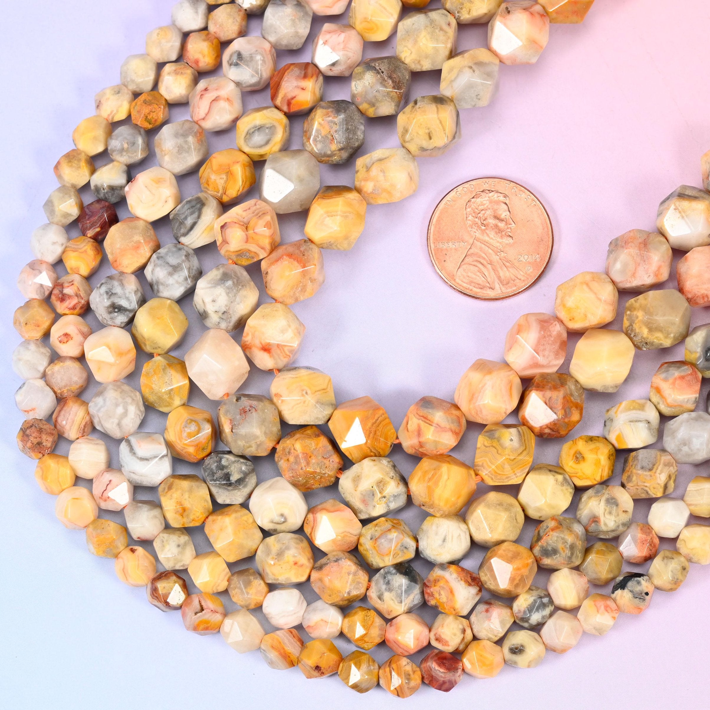 Faceted diamond star cut crazy agate beads