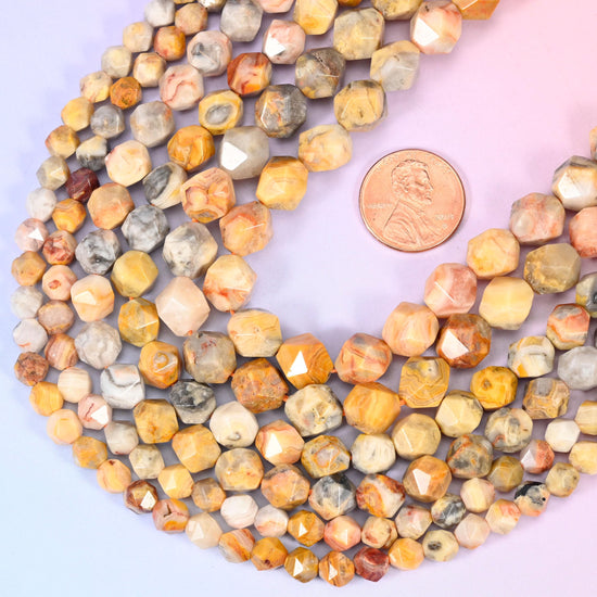 Faceted diamond star cut crazy agate beads