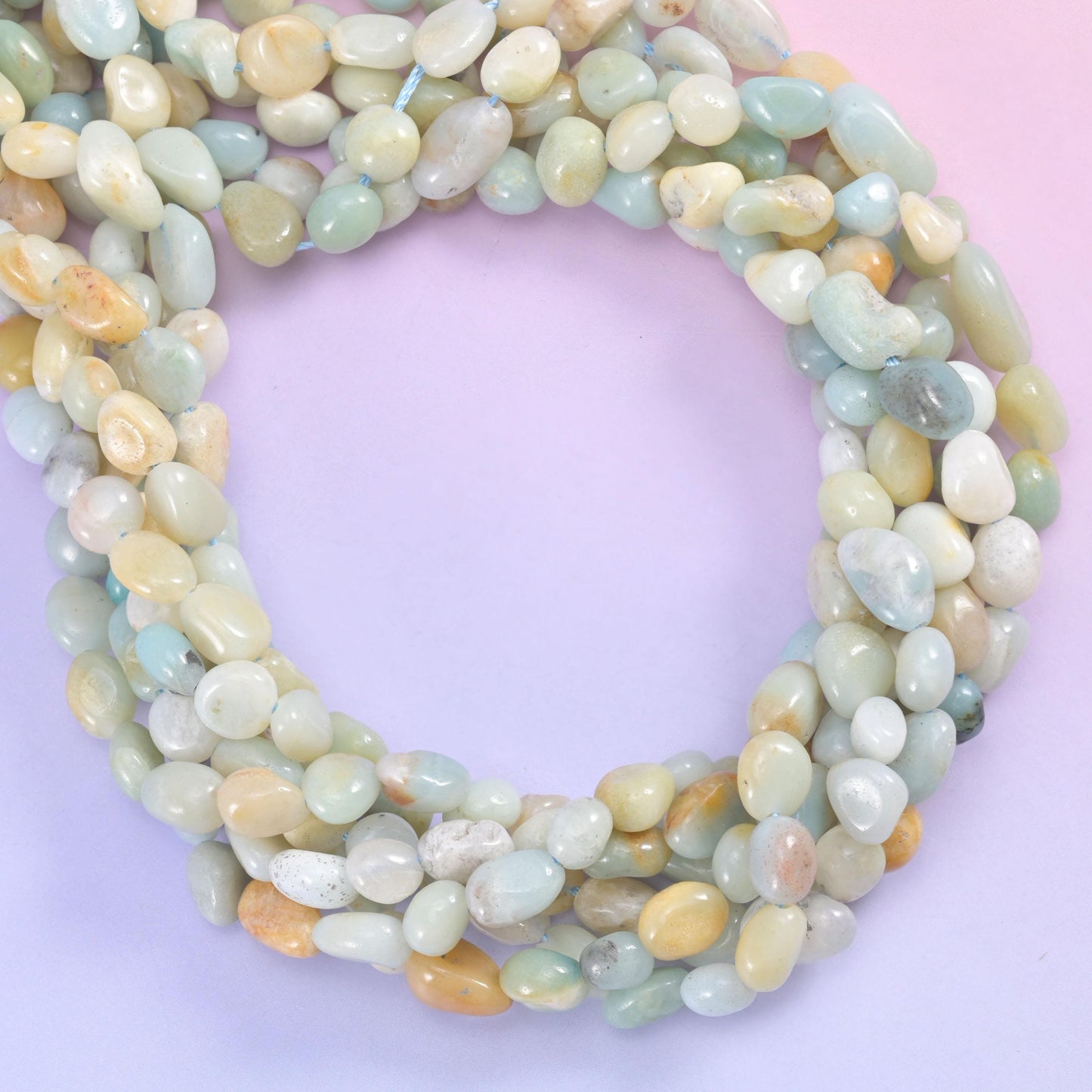 Multi-Color Amazonite Pebble Nugget Beads, tumbled into smooth free nuggets polished to a gentle gloss