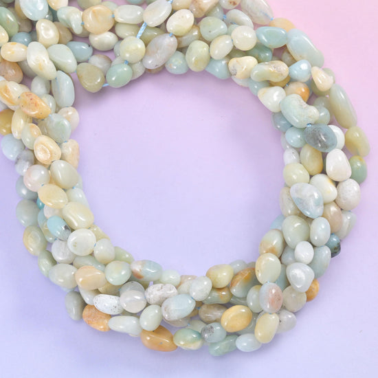 Multi-Color Amazonite Pebble Nugget Beads, tumbled into smooth free nuggets polished to a gentle gloss