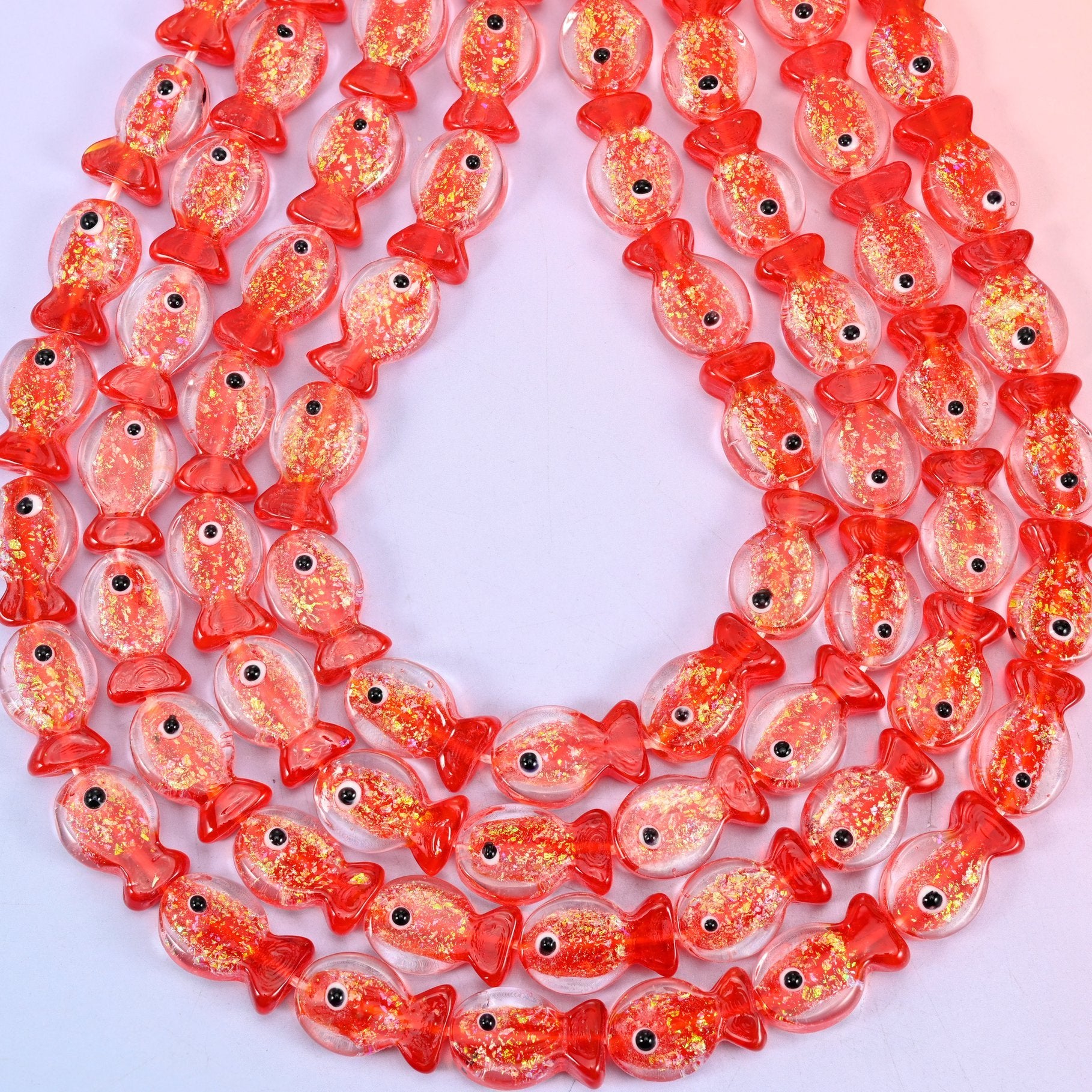Red Glitter Fish Glass Beads, hole 1.2mm
