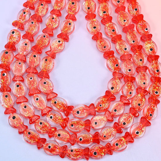 Red Glitter Fish Glass Beads, hole 1.2mm