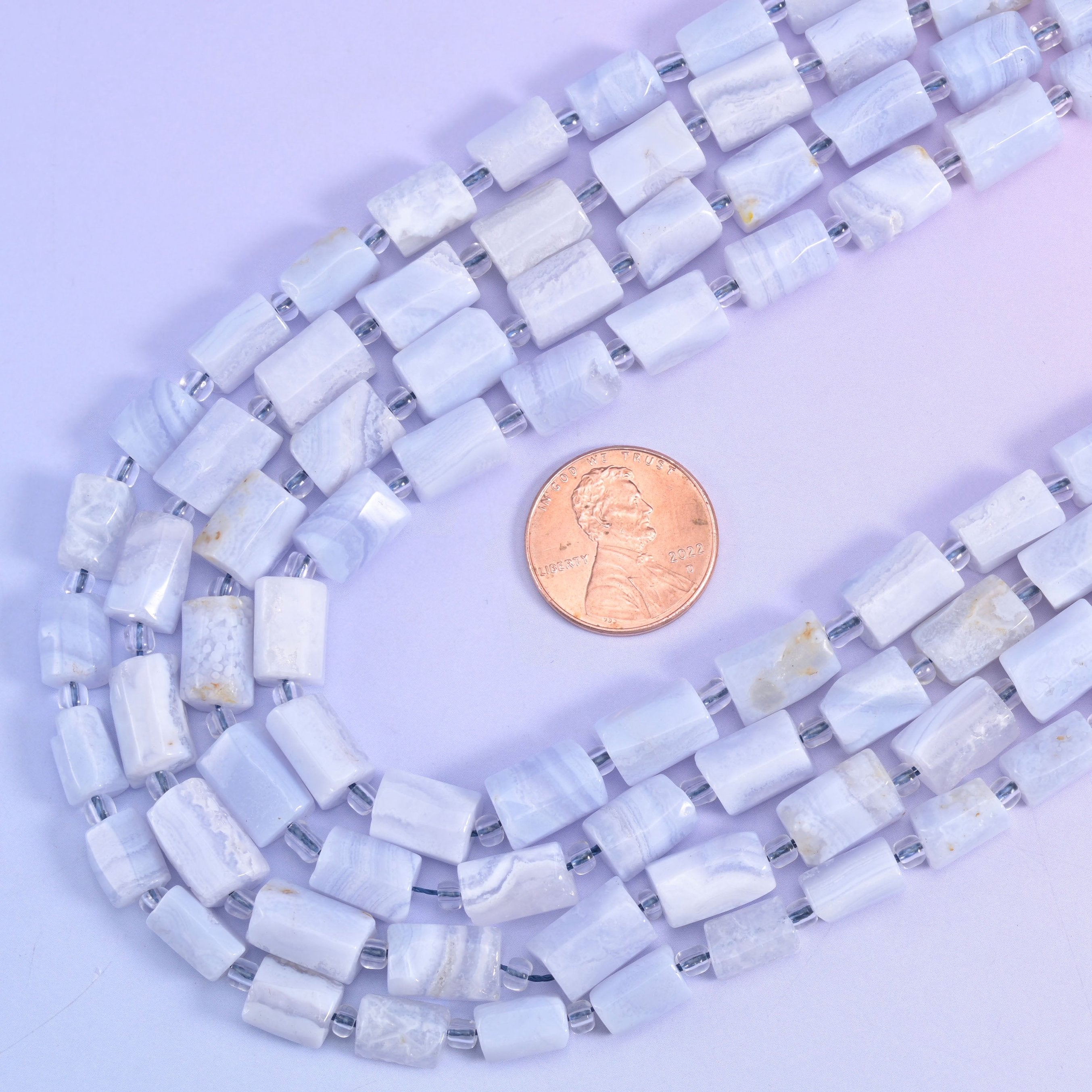 Blue Lace Agate Faceted Tube Beads, sold per 15.5 inch strand.