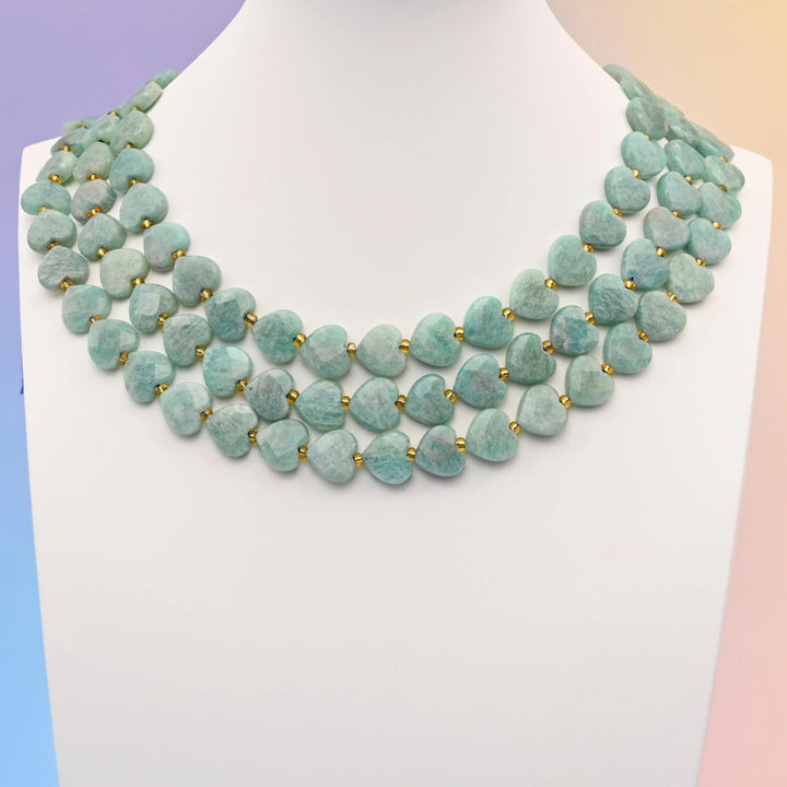 Amazonite beads, faceted heart, 12mm