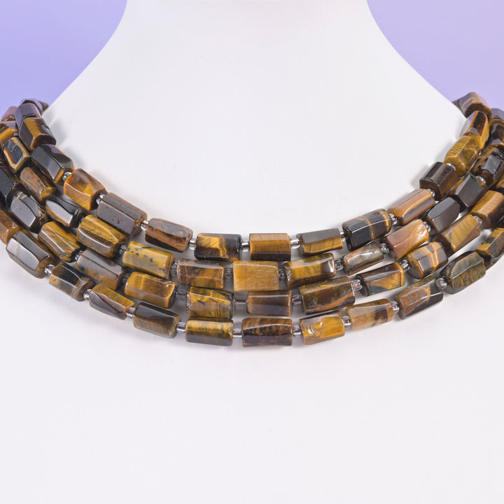 Tiger Eye beads, faceted tube shape, 12x8mm.