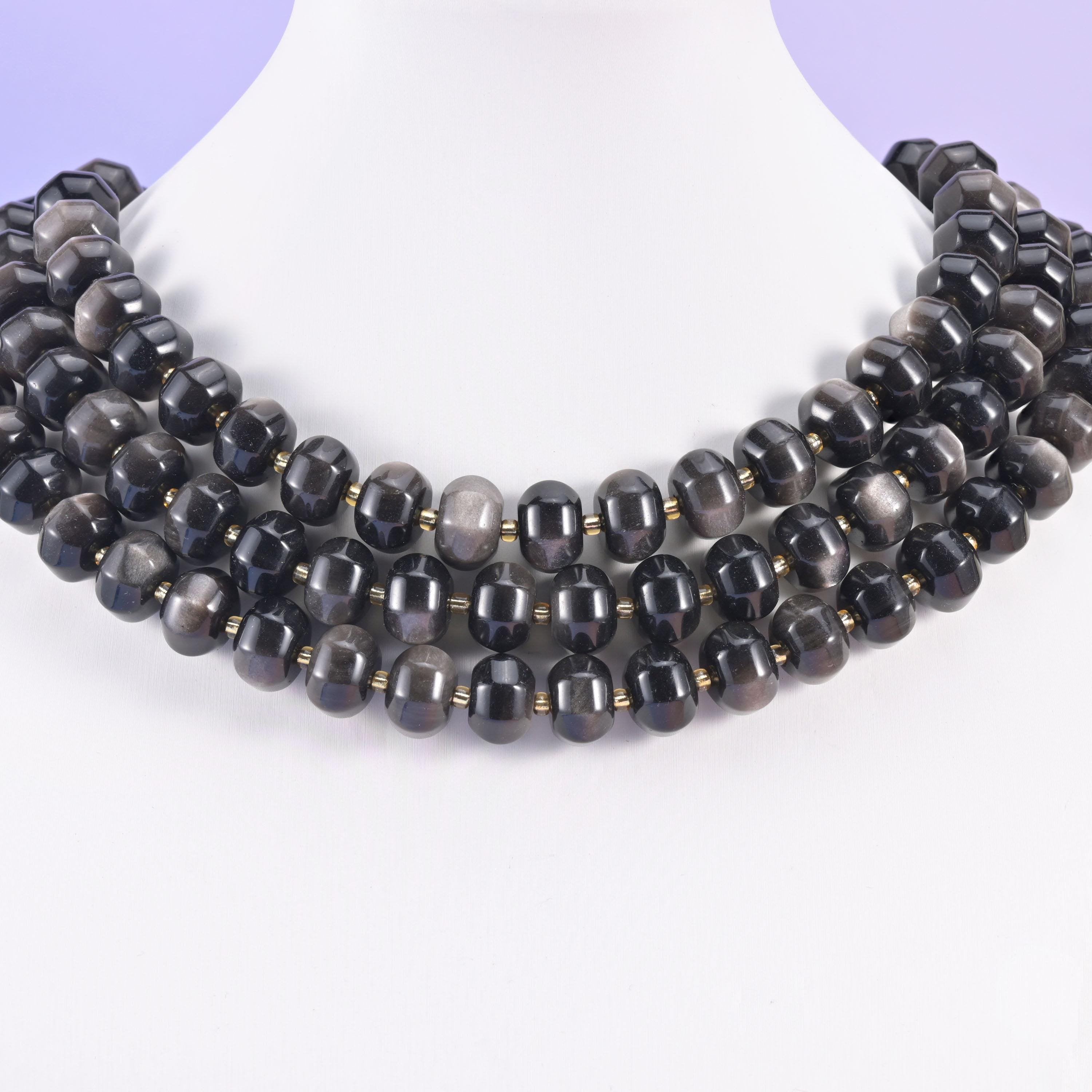 Silver obsidian pumpkin beads, smooth rondelle shape, 12x8mm
