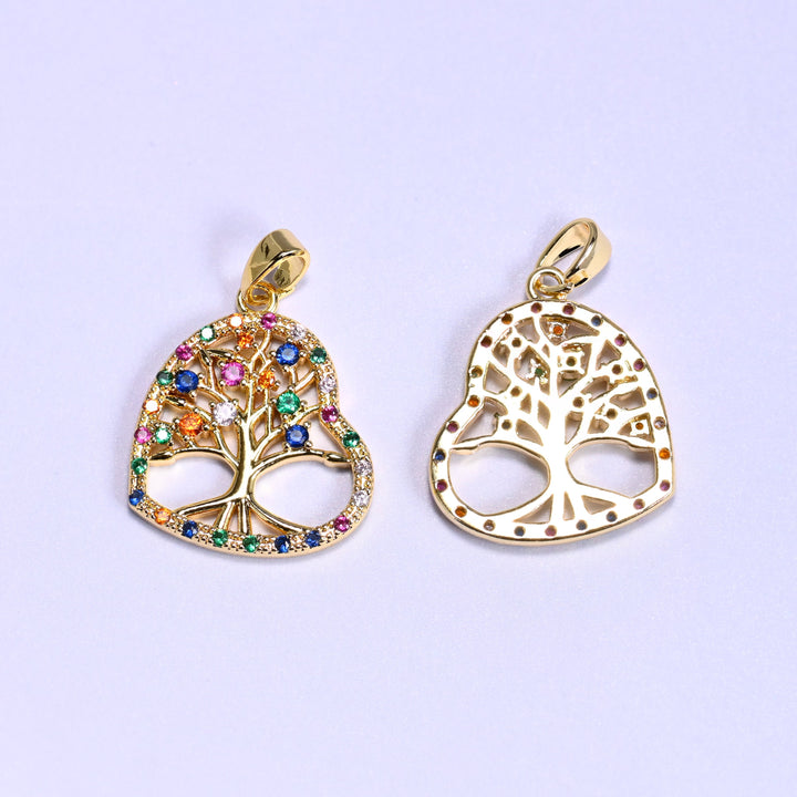 Heart Tree of Life Zircon Charms: 18K Gold Filled Pendants, Jewelry Making Supply