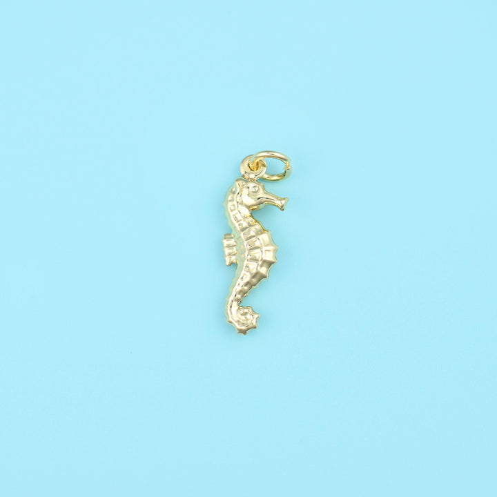Brass, 18K Gold Plated — lead free and nickel free beads, seahorse, 20.84 x 8.05mm