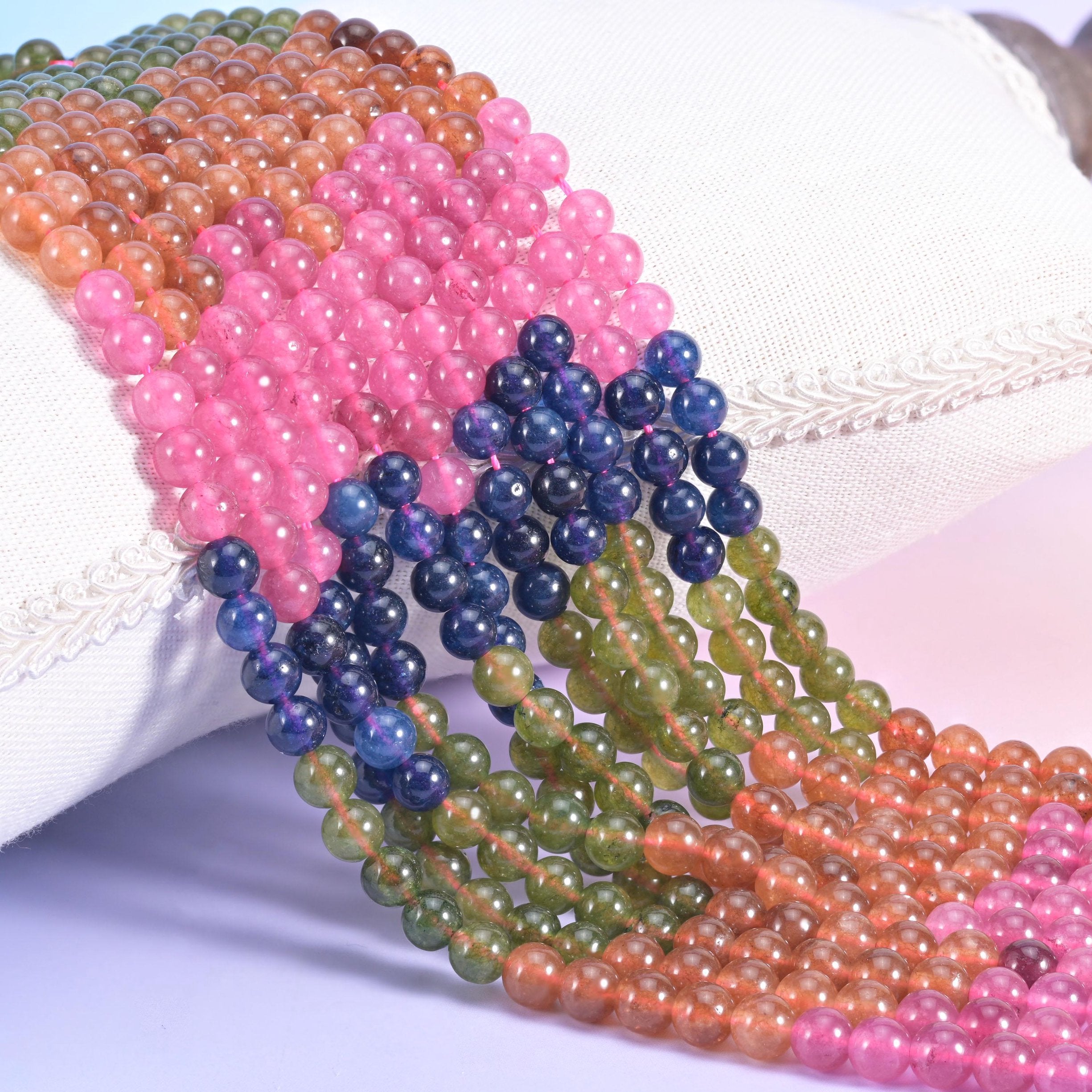 Tourmaline Color Dyed Jade Smooth Round Beads, dyed jade rounds in rich tourmaline shades