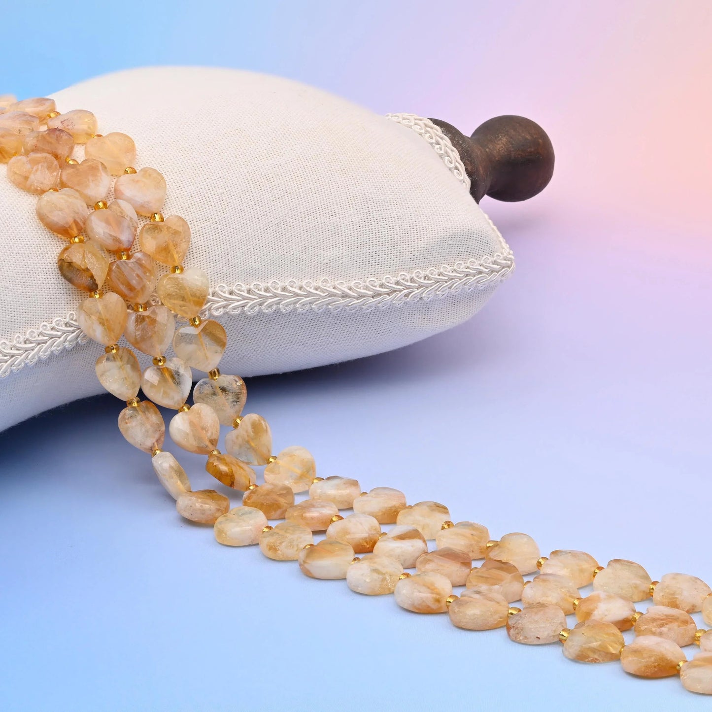 Natural Citrine Quartz faceted heart beads, warm champagne to honey gold color