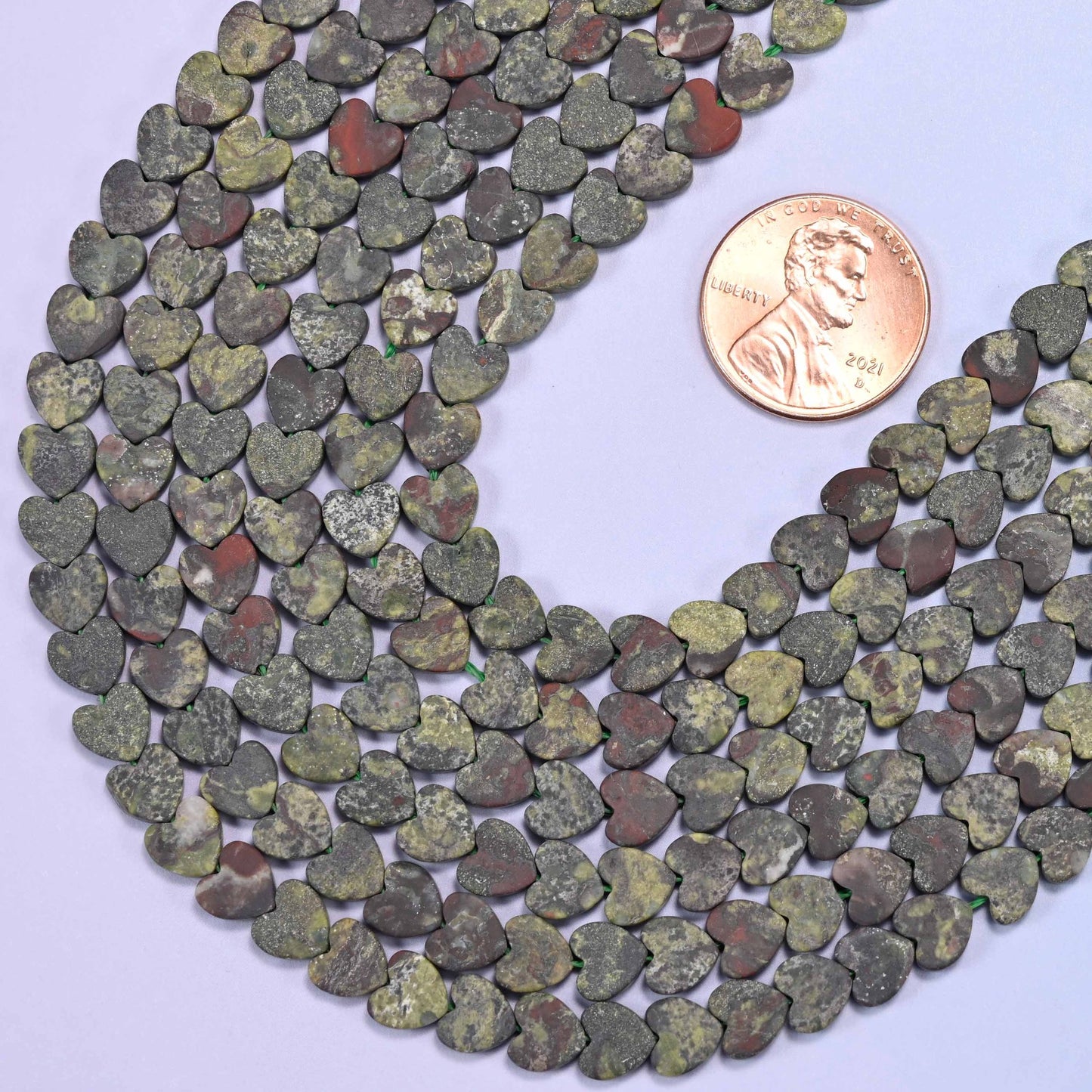 Matte Dragon Bloodstone Flat Heart Beads: Size 6mm, Jewelry Making, 15 Inch Strand