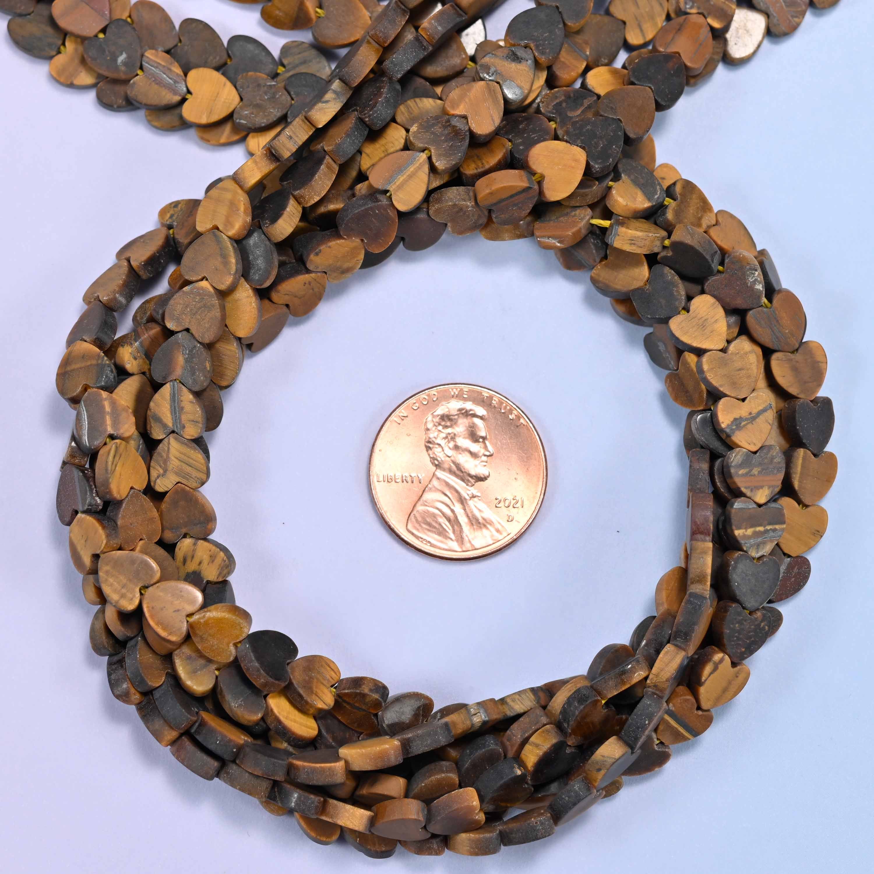 Matte Tiger Eye Flat Heart Beads: Size 6mm, Jewelry Making, 15 Inch Strand