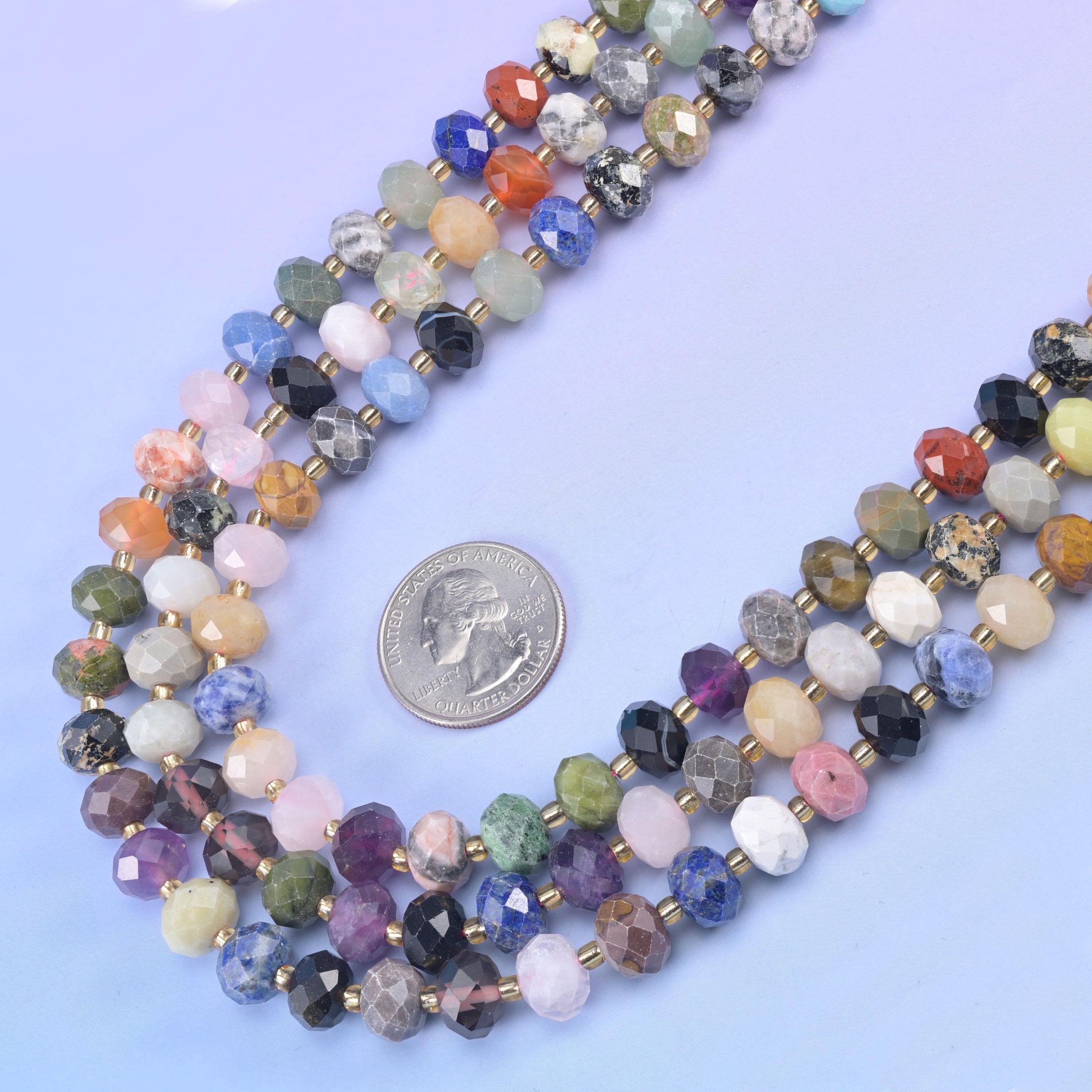 Assorted Gemstone Faceted Rondelle Beads 6x10mm in assorted — blue, pink, seafoam, burnt orange, lilac, cream and black