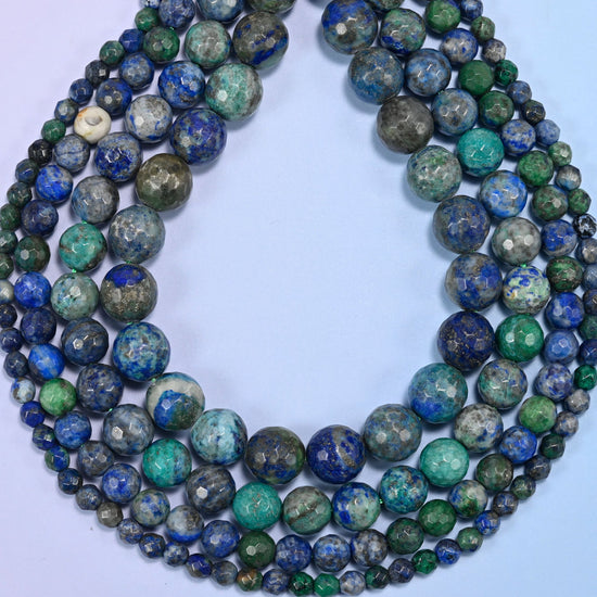 Phoenix Lapis Faceted Round Beads: Jewelry Making, 15 Inch Strand