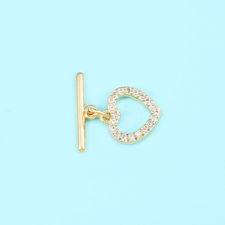 18K Gold Plated Heart Zirconia Toggle Clasp