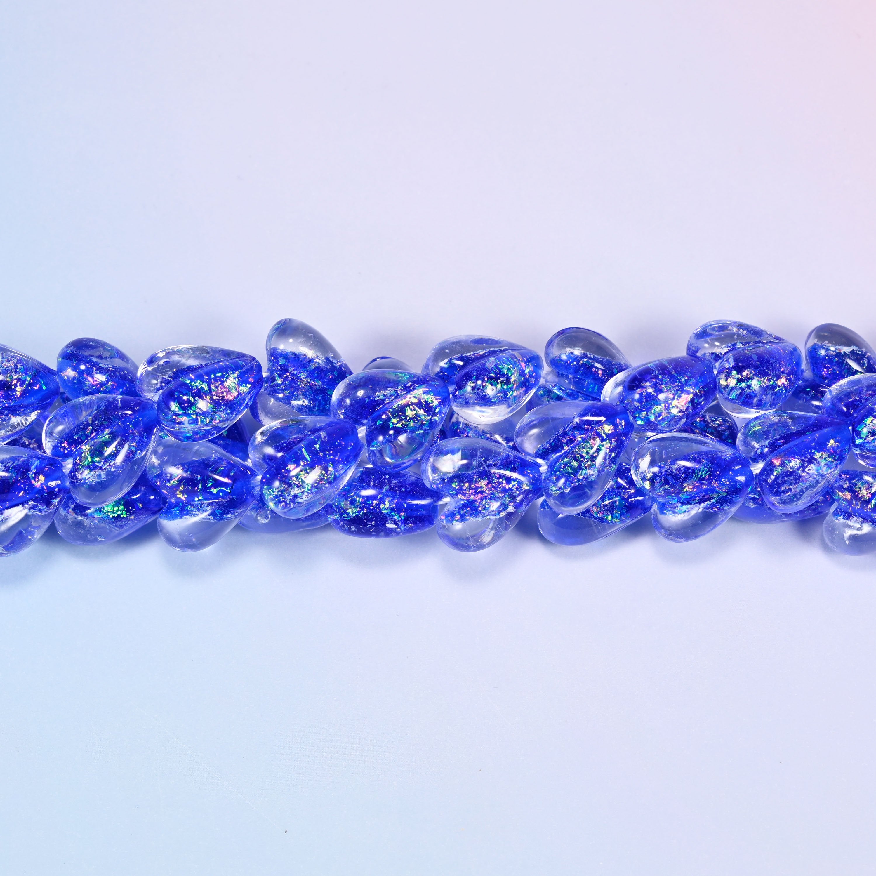 Iridescent Dark Blue Heart Glass Beads, 16x15mm, 24pc Strand