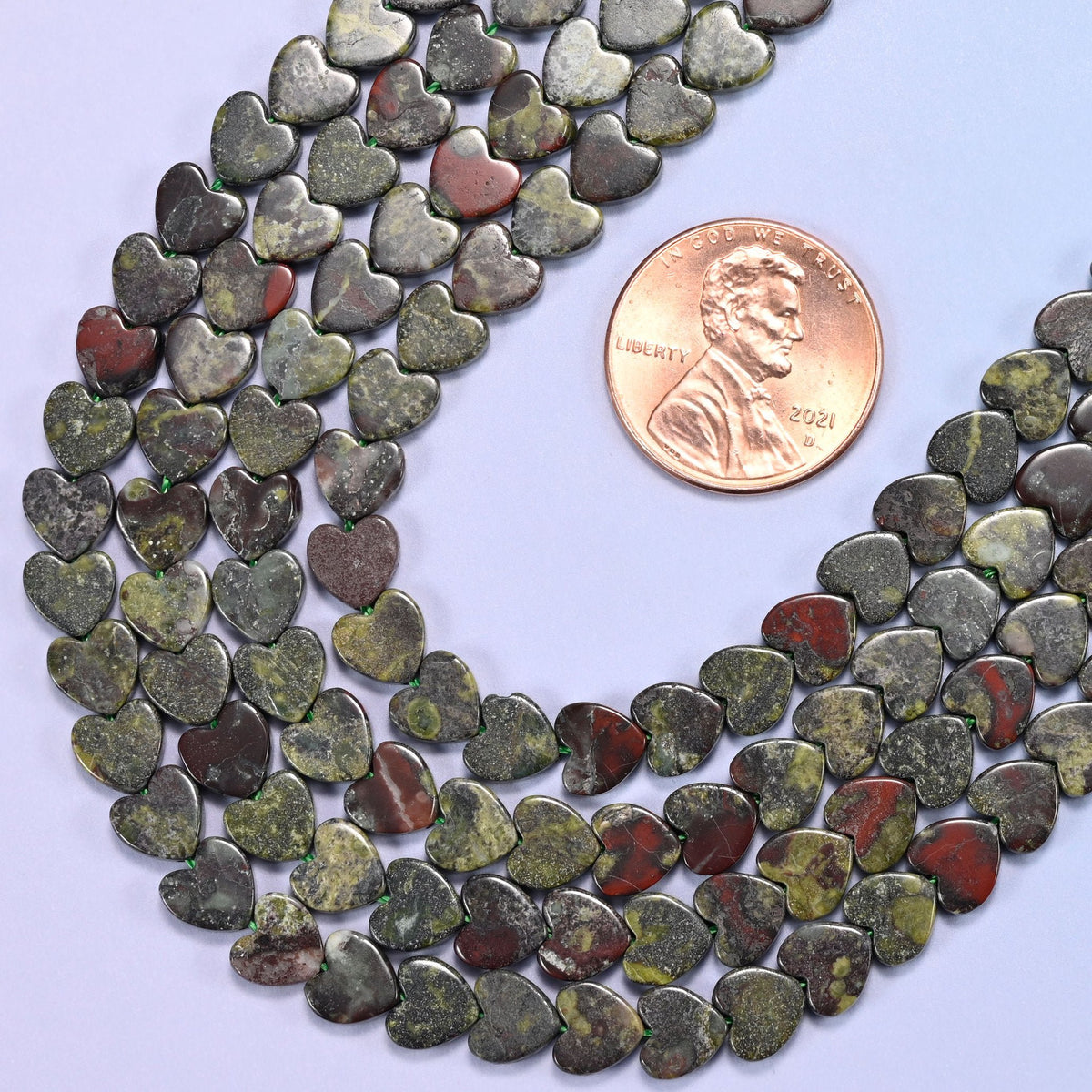 Flat heart cut dragon bloodstone beads