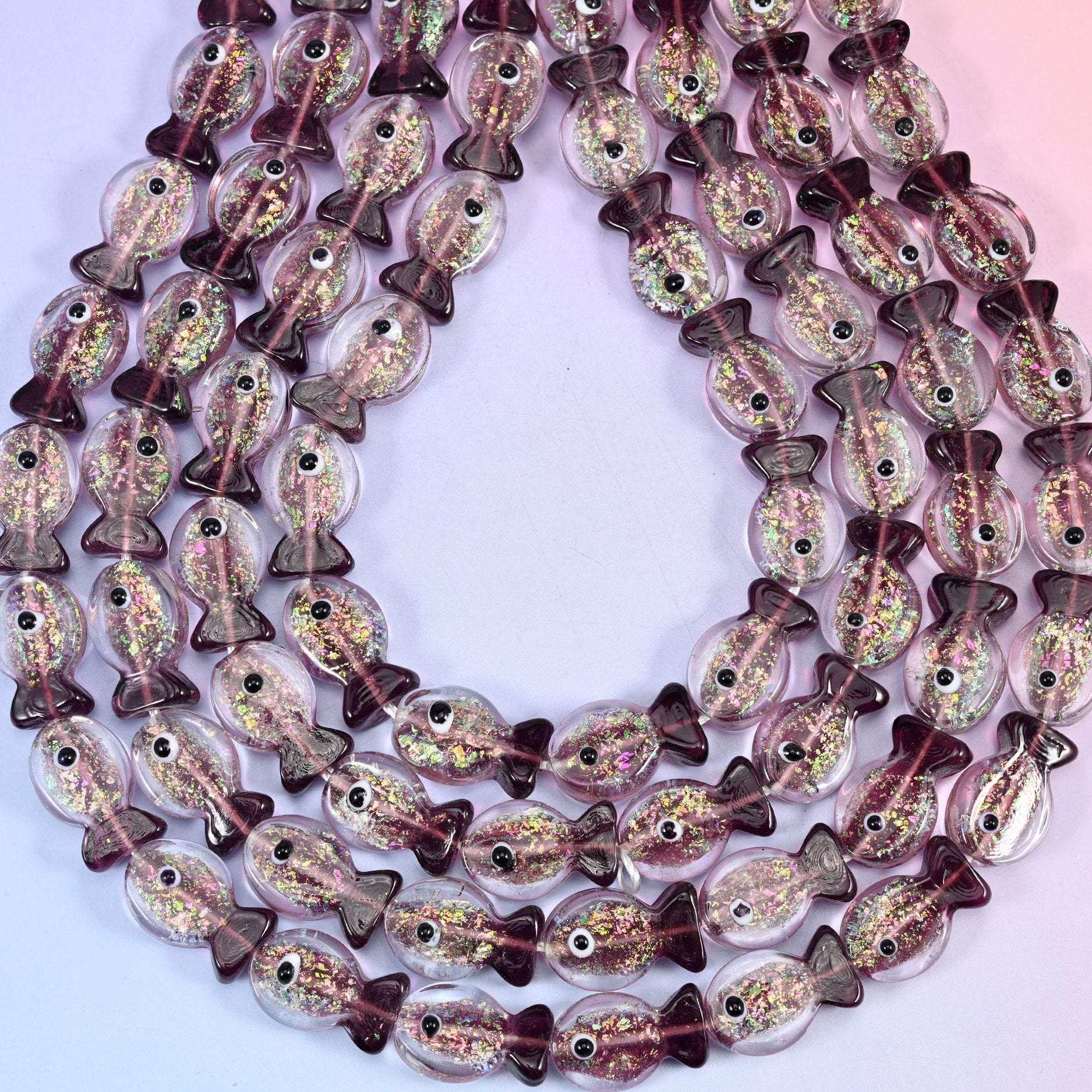 Iridescent purple fish glass beads, hole approximately 1.2mm