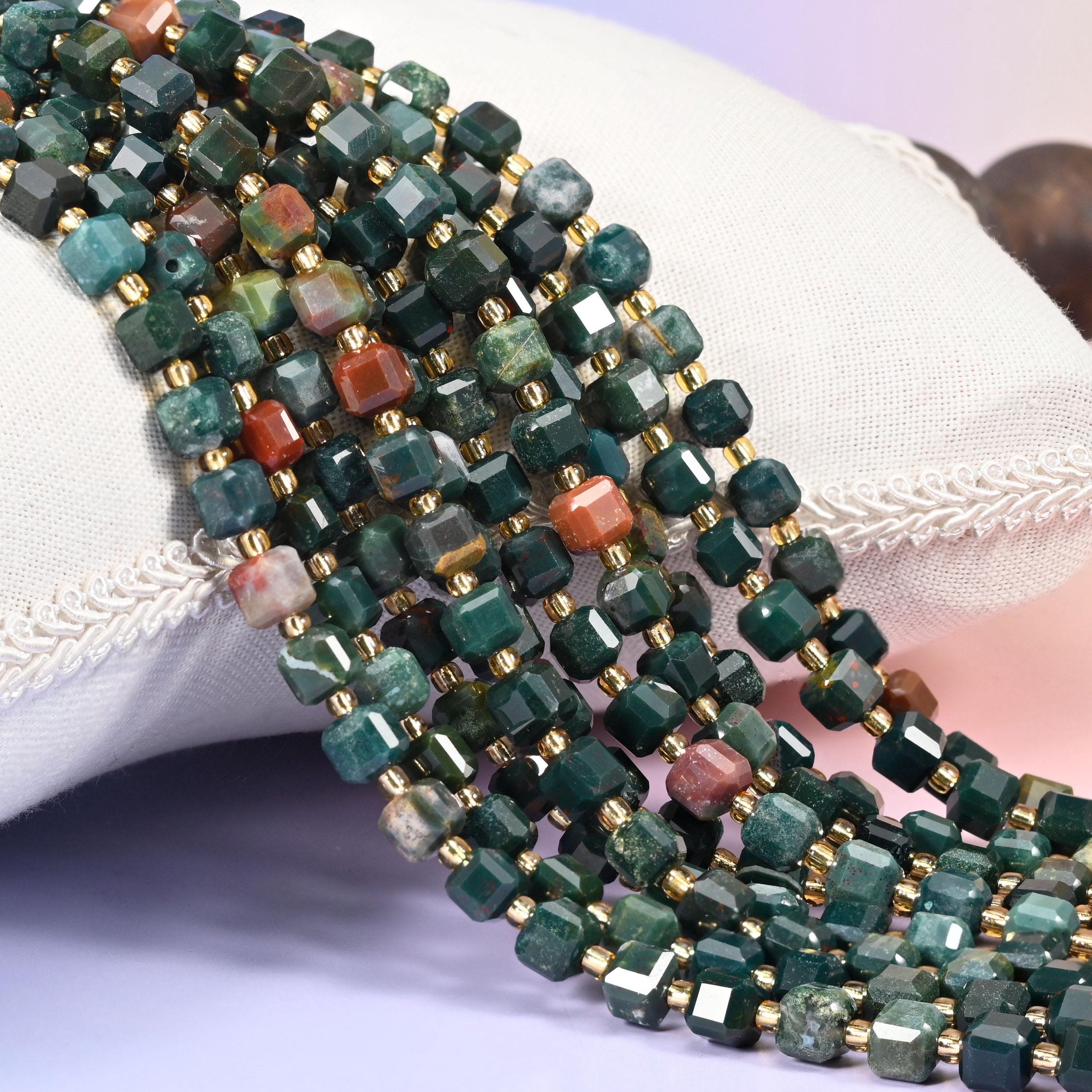 Oriental Jasper Faceted Cube Beads