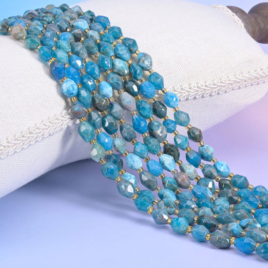 Blue Apatite Faceted Rice Barrel Beads 6x8mm