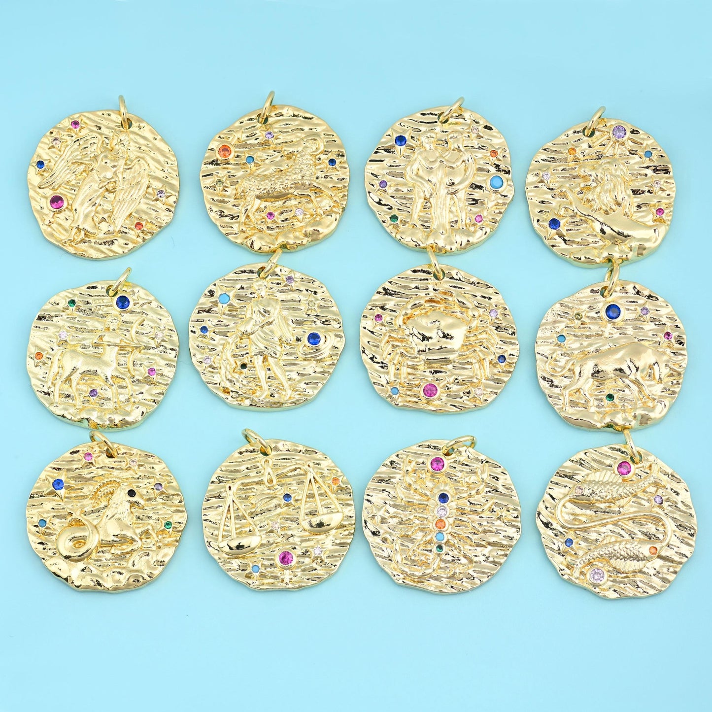18K Gold Filled Zircon Zodiac Sign Pendant 21mm