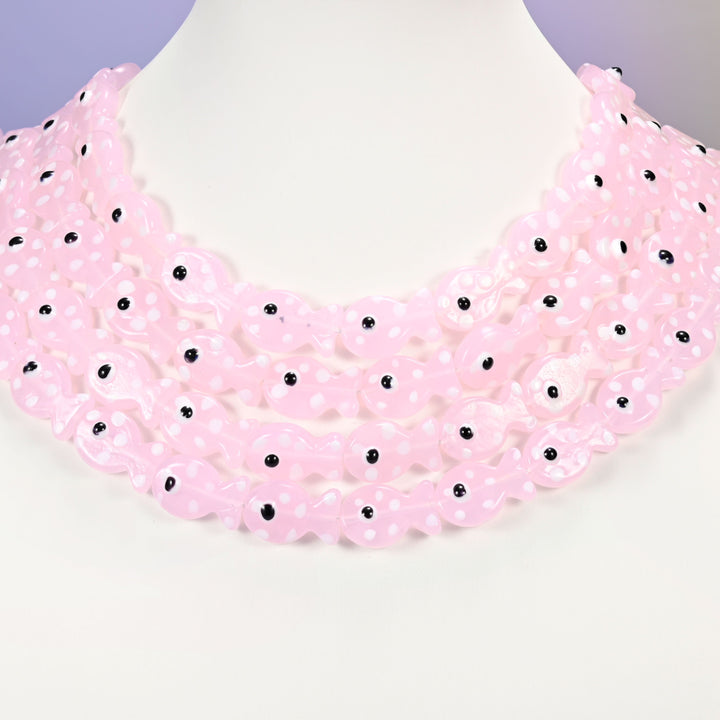 Blush pink fish glass beads, 19x12mm