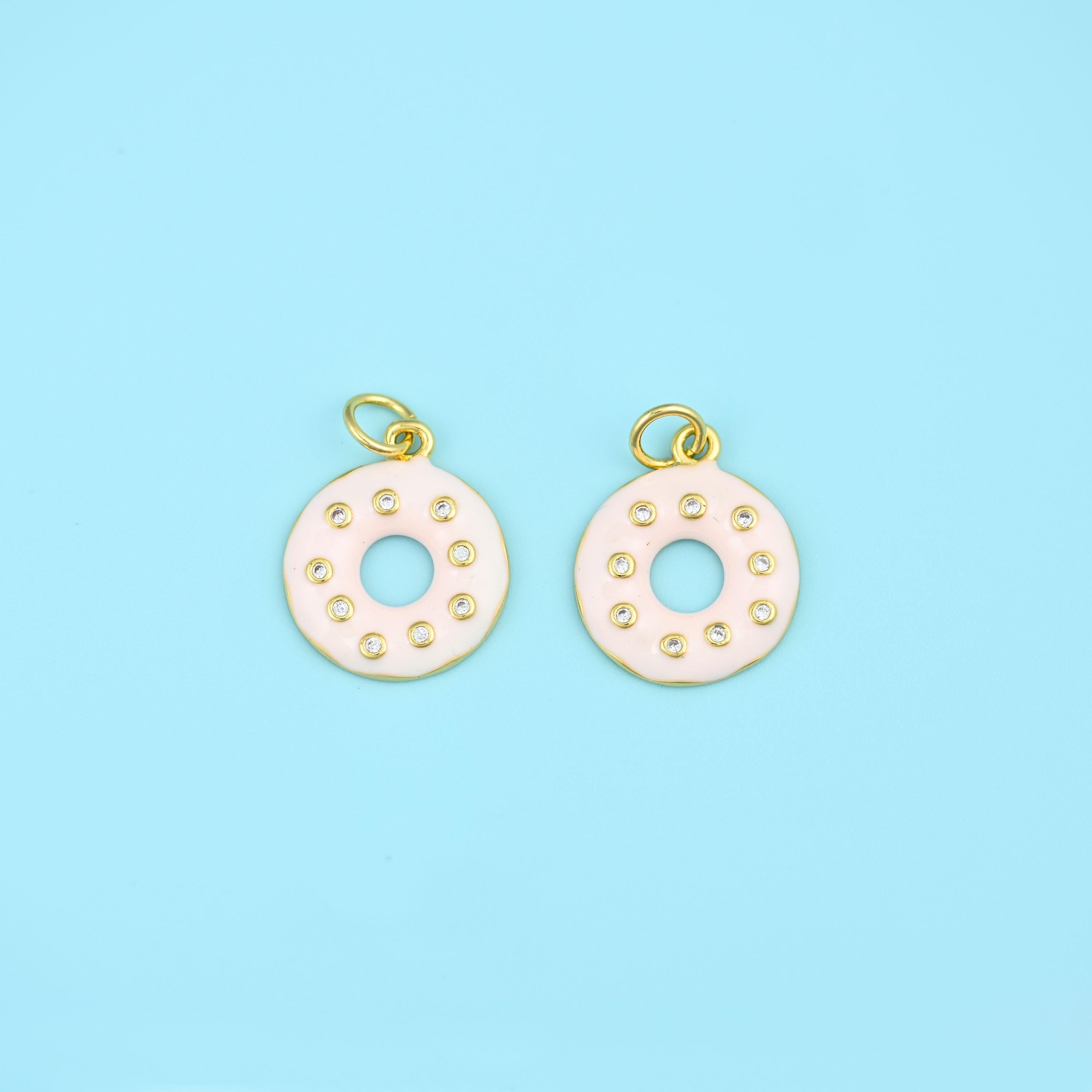 18K Gold Filled Enamel Donut Charm 17x14mm in multiple colors available — pink, cream, mint green and sky blue