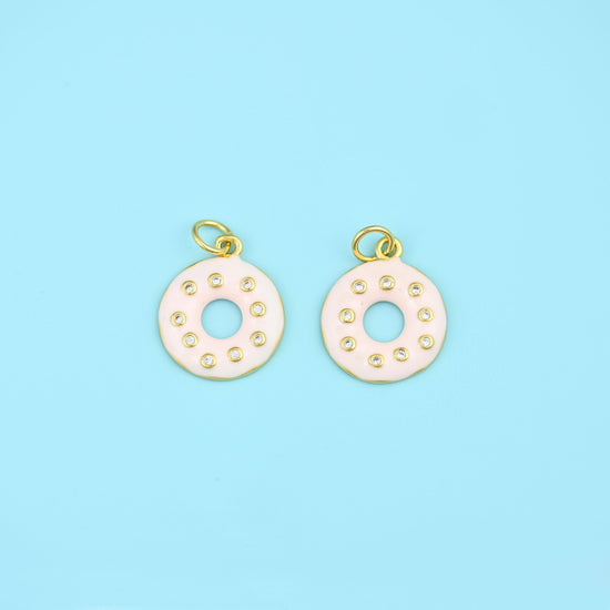 18K Gold Filled Enamel Donut Charm 17x14mm in multiple colors available — pink, cream, mint green and sky blue