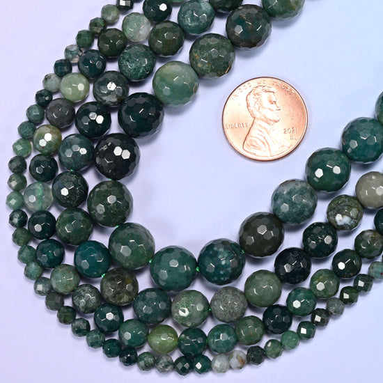 Moss Agate Faceted Round Beads 4mm 6mm 8mm 10mm Jewelry Making 15 Inch Strand