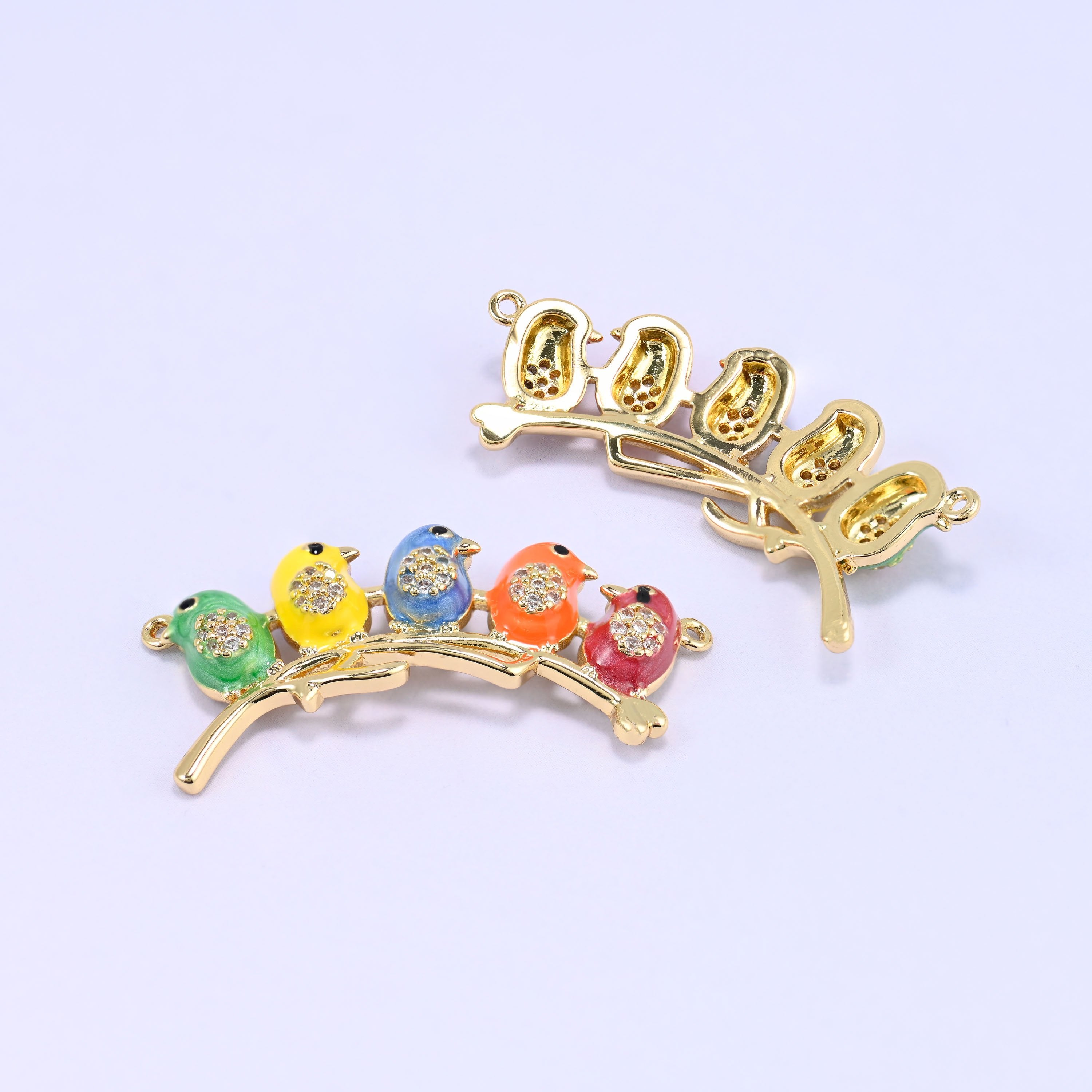 5 Birds on a Stick Double Connector Pendants, sold per piece