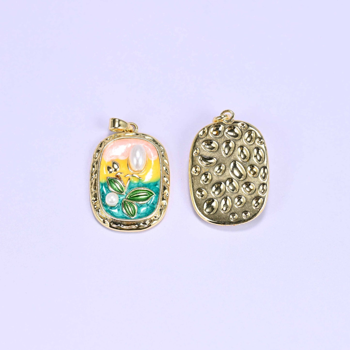 Ornate rectangular frame cut tulip charm pendant