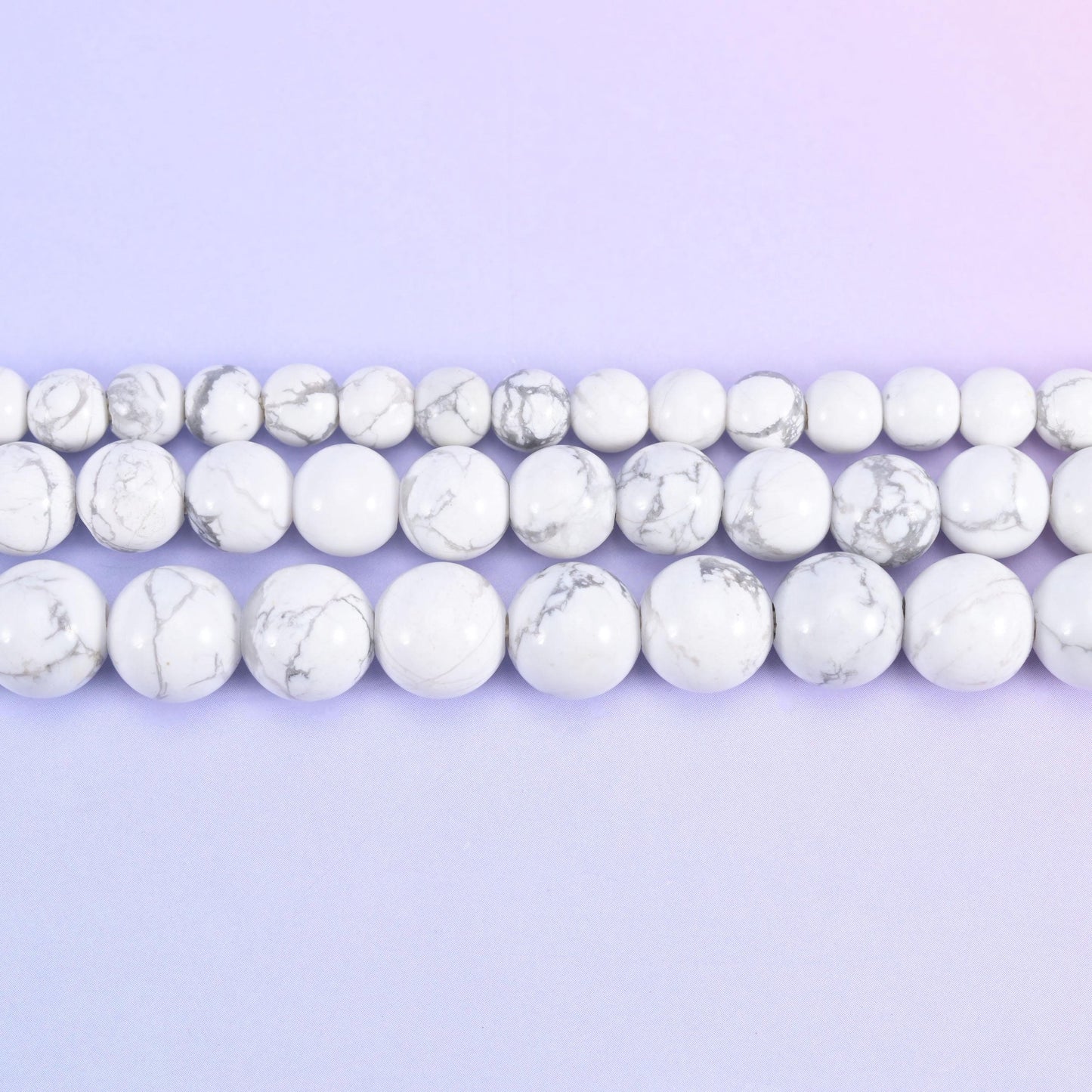 White Howlite beads, smooth round, 6mm, 8mm, 10mm