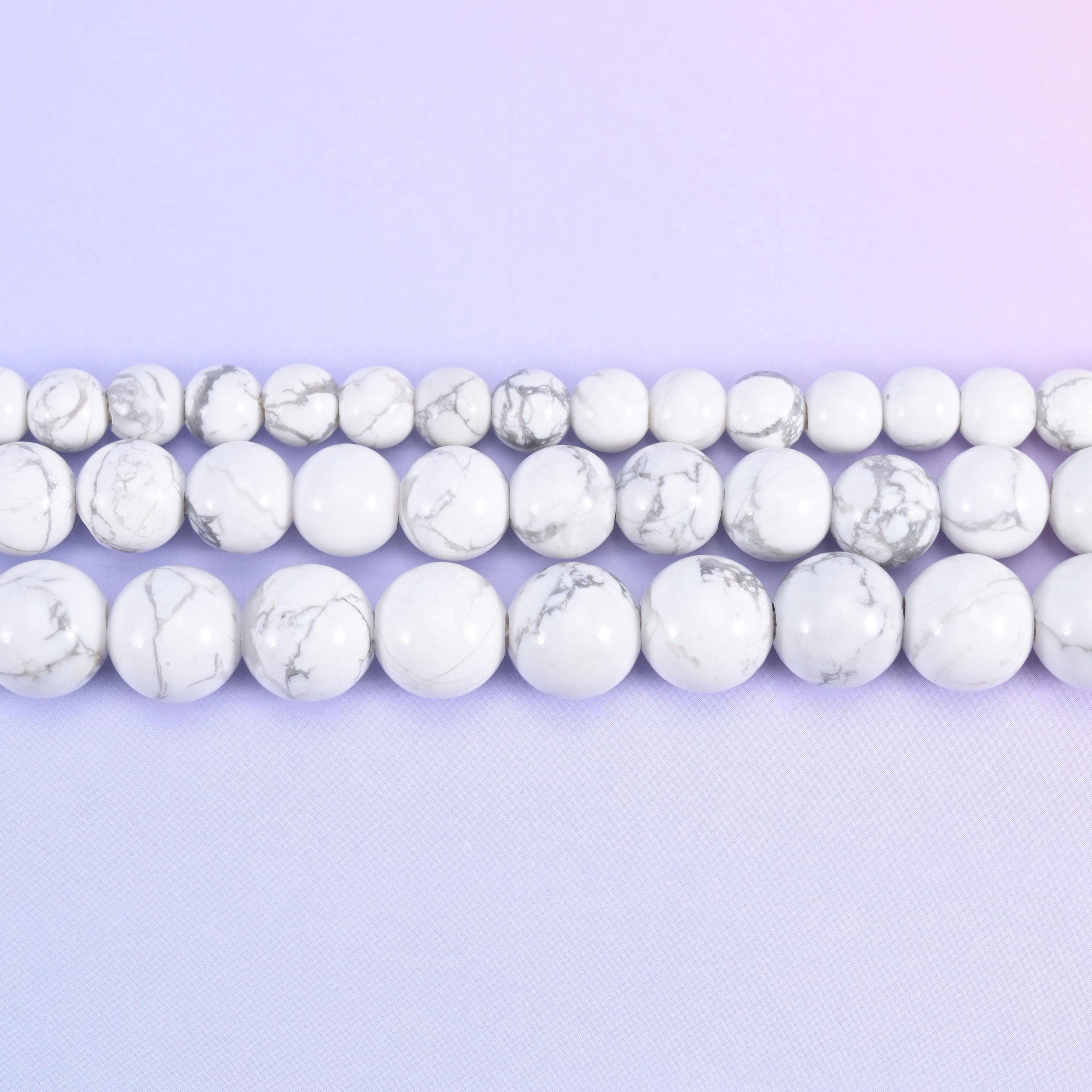 White Howlite beads, smooth round, 6mm, 8mm, 10mm