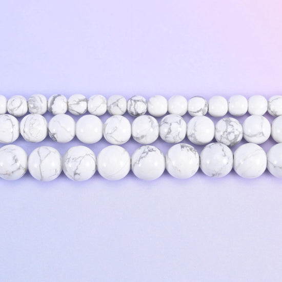 White Howlite beads, smooth round, 6mm, 8mm, 10mm