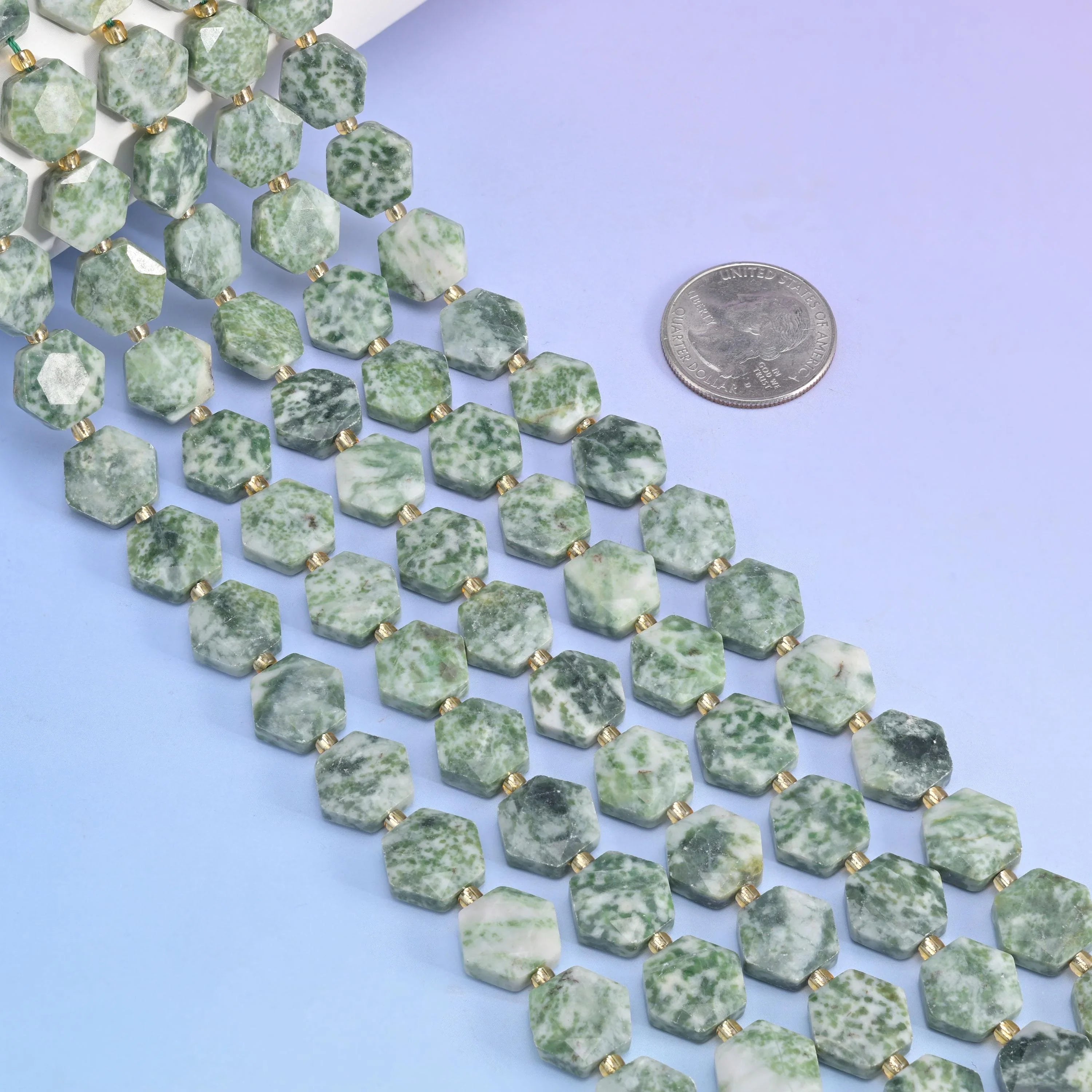 Flat faceted cut Moss Tree Agate beads for jewelry making.