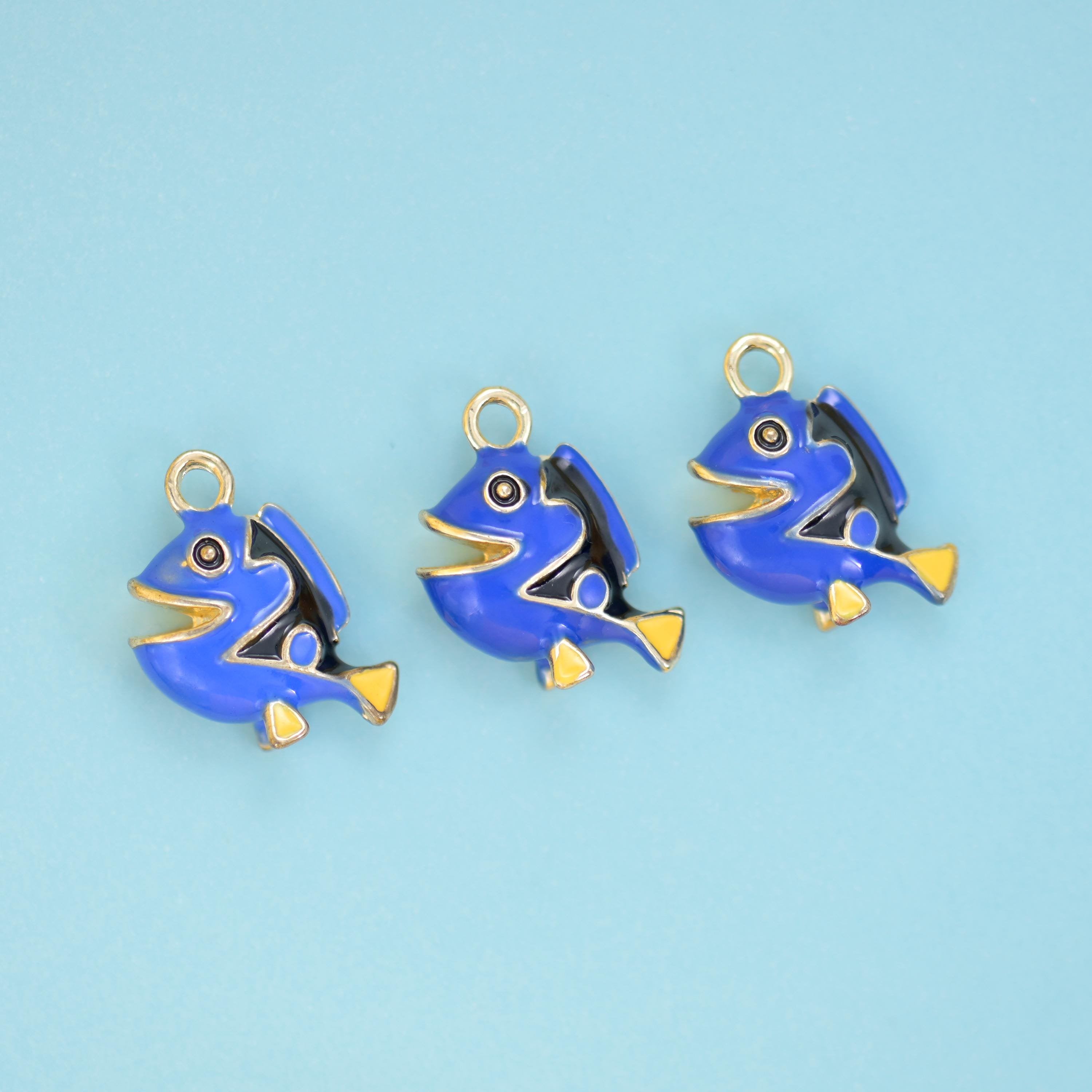18K Gold Filled Enamel Blue Tropical Fish Charm 15x15mm, sold per piece, 1 charm