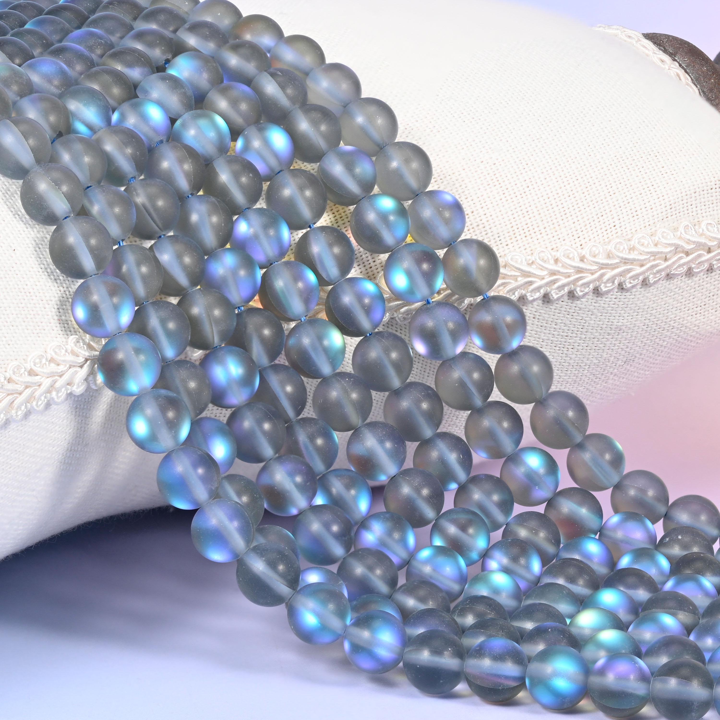 Mystic Aura Matte Gray Round Glass Beads for jewelry making