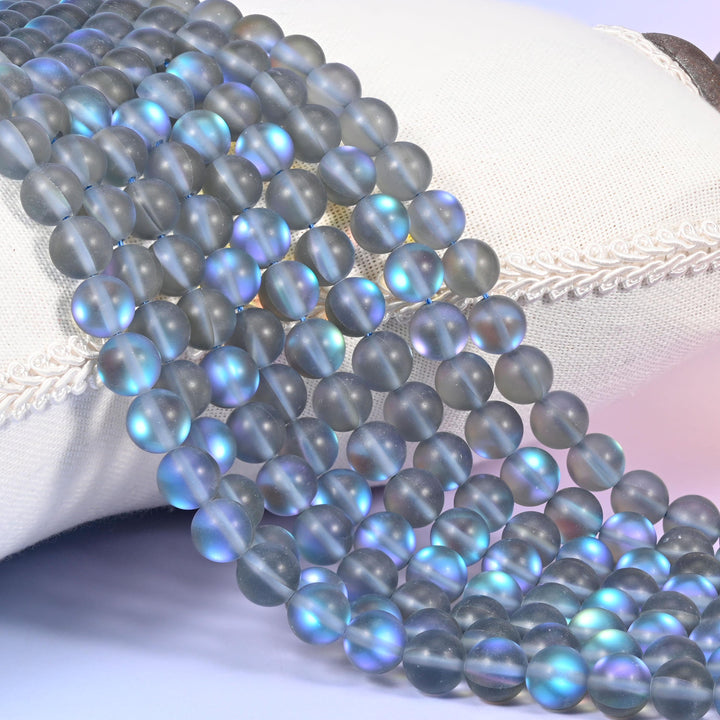 Mystic Aura Matte Gray Round Glass Beads for jewelry making