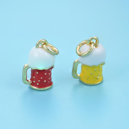 18K Gold Filled Enamel Beer Mug Charm, 12.42 x 8.11mm