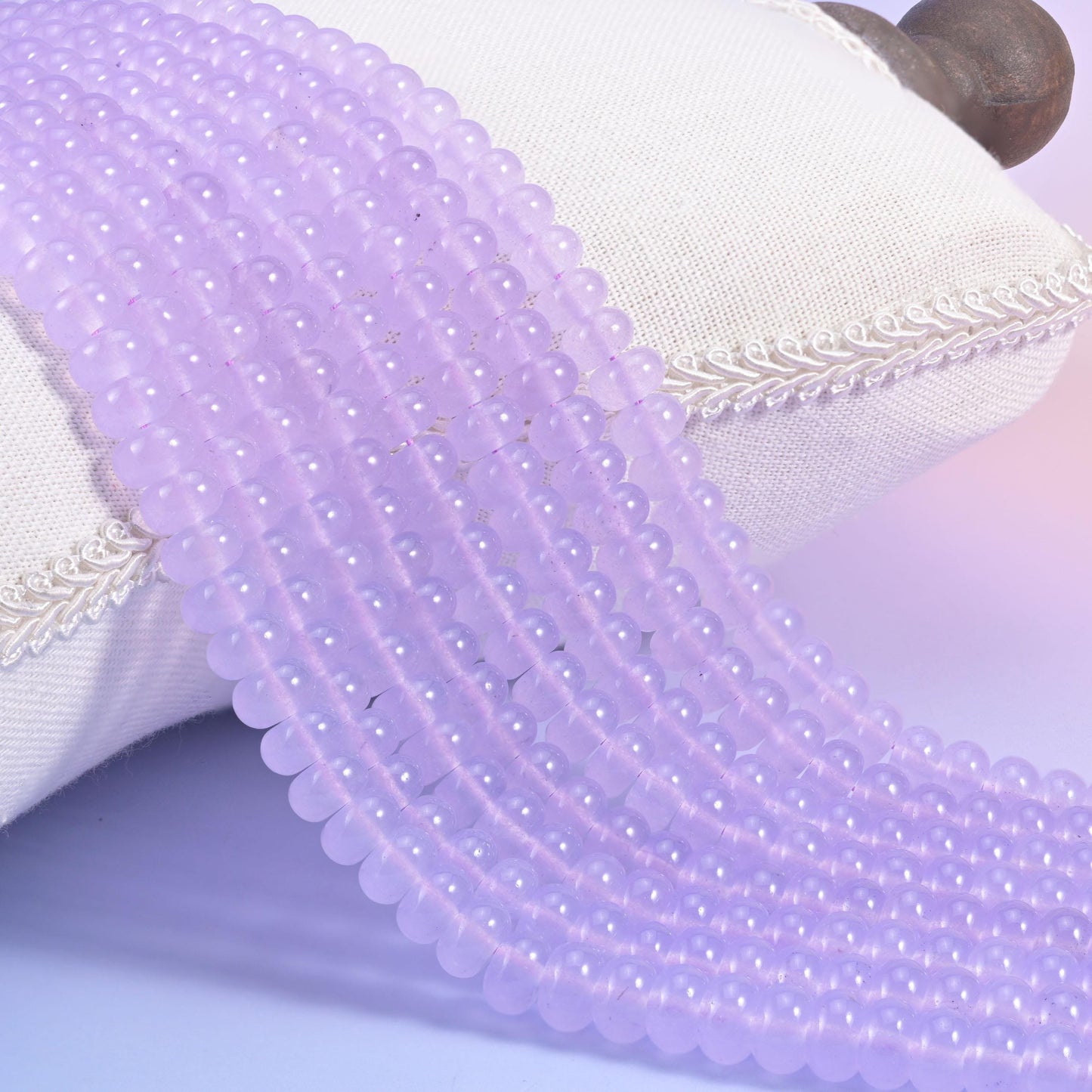 Lavender Purple Dyed Jade smooth rondelle beads in a soft, translucent lilac