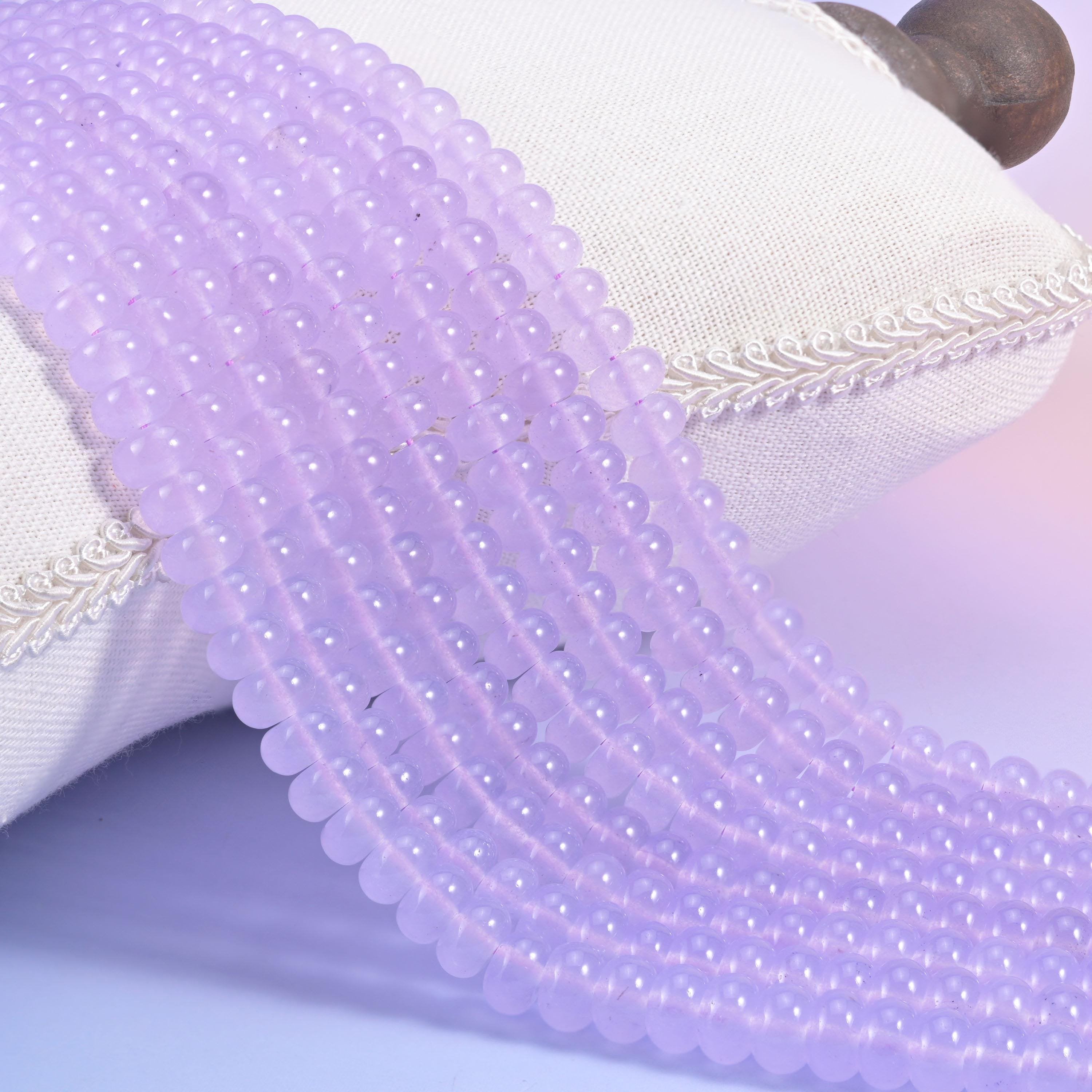 Lavender Purple Dyed Jade smooth rondelle beads in a soft, translucent lilac