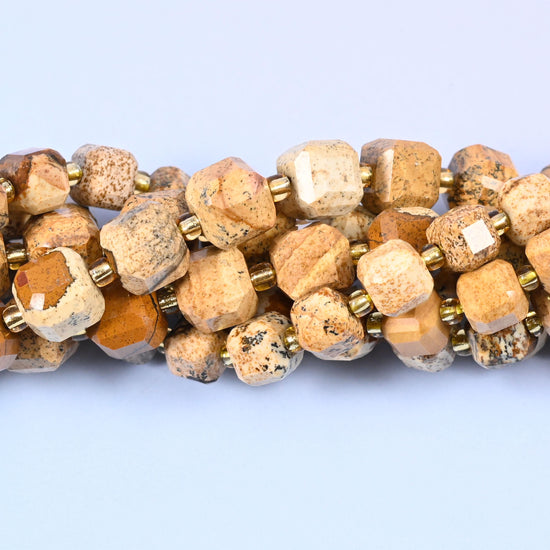 Picture Jasper Faceted Cube Beads, approximately 43 beads per 15 inch strand in 6mm