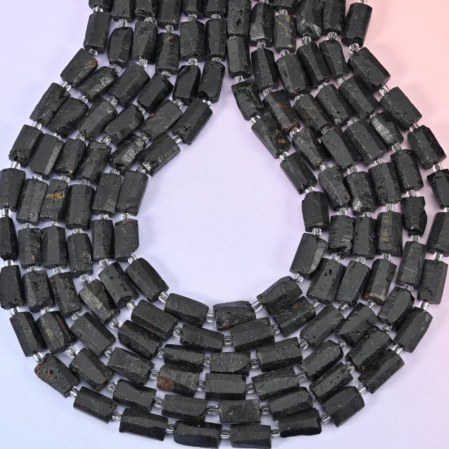 Raw Black Tourmaline Faceted Tube Beads, hole 1.0mm