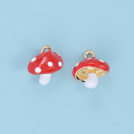 Enamel Big Cap Mushroom Charm 14x12mm, 18K Gold Filled
